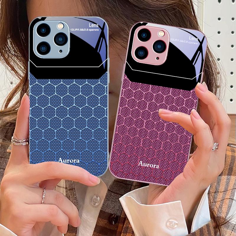 Шестиугольная сетка из яблок для iPhone 16 Pro Max 15 Pro 14 13 12 Mini 11 XS Max XR 7 8 Plu SE 2022 Чехол для телефона из закаленного стекла