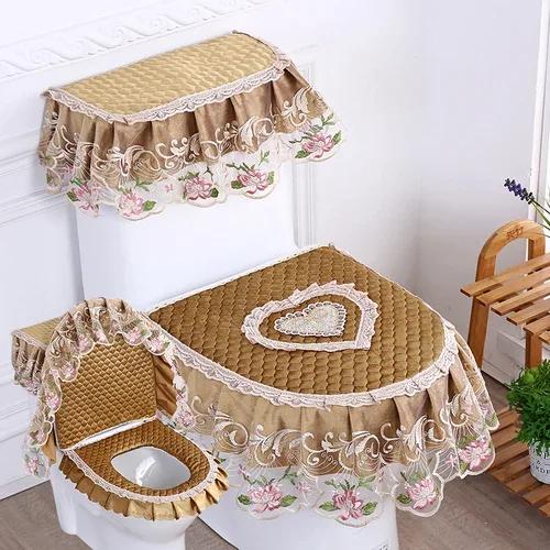 Кружевная подушка для унитаза Four Seasons, набор из трех частей, фланелевое сиденье для унитаза с U-образной застежкой-молнией, красивый чехол для унитаза