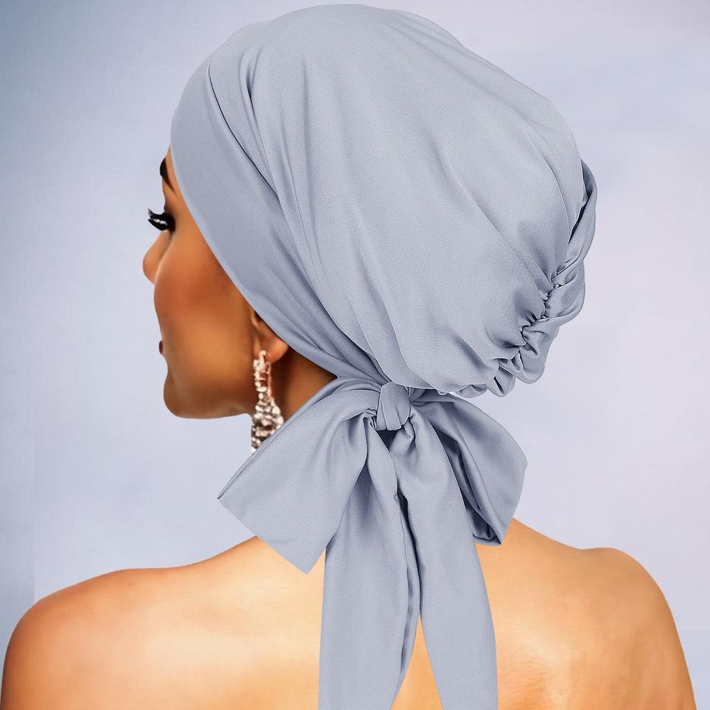 For Bestseller Long-Tail Striped Headscarf Hat Bow Tie Elastic Band Breathable Base Cap Home Use Turban Style Chemotherapy