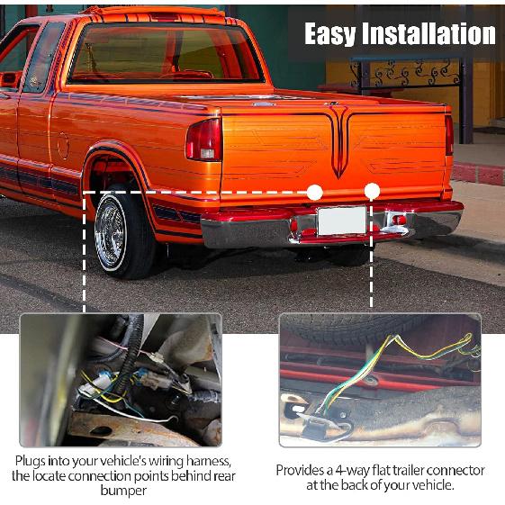 MECMO 4 Way Flat Trailer Wiring Harness For 1998-2004 Chevy S-10/GMC Sonoma & 1998-2000 Isuzu Hombre, Plug-In Simple -Fit T-Connector 4 Pin Trailer