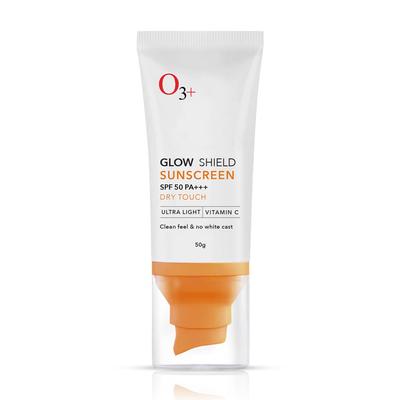 O3+ Glow Shield Солнцезащитный крем SPF 50 PA+++ Легкий крем без белых следов для жирной сухой кожи Женщины Мужчины 50 г Ежедневный