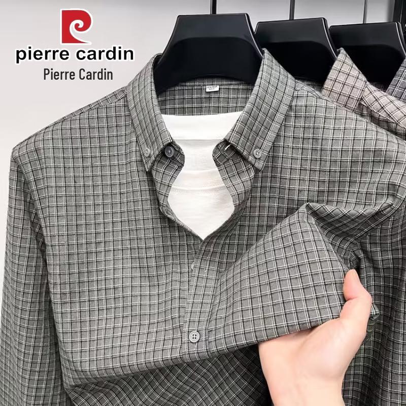 Pierre Cardin Мужская клетчатая хлопковая рубашка с длинным рукавом