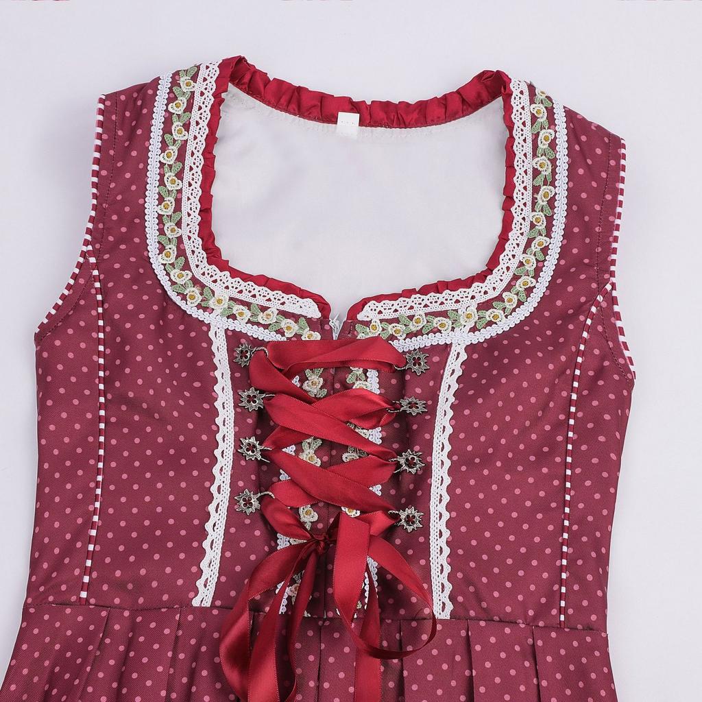 Women Oktoberfest Dress Traditional Bavarian Costume with Lace Up Bodice Short Sleeve Skirt Outfit