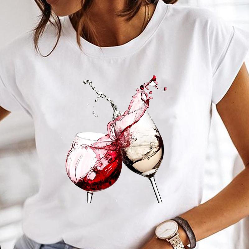 Модные футболки, женские футболки с надписью «вино», забавная трендовая женская одежда с коротким рукавом, одежда с героями мультфильмов, обычные топы с принтом, футболка с графическим принтом