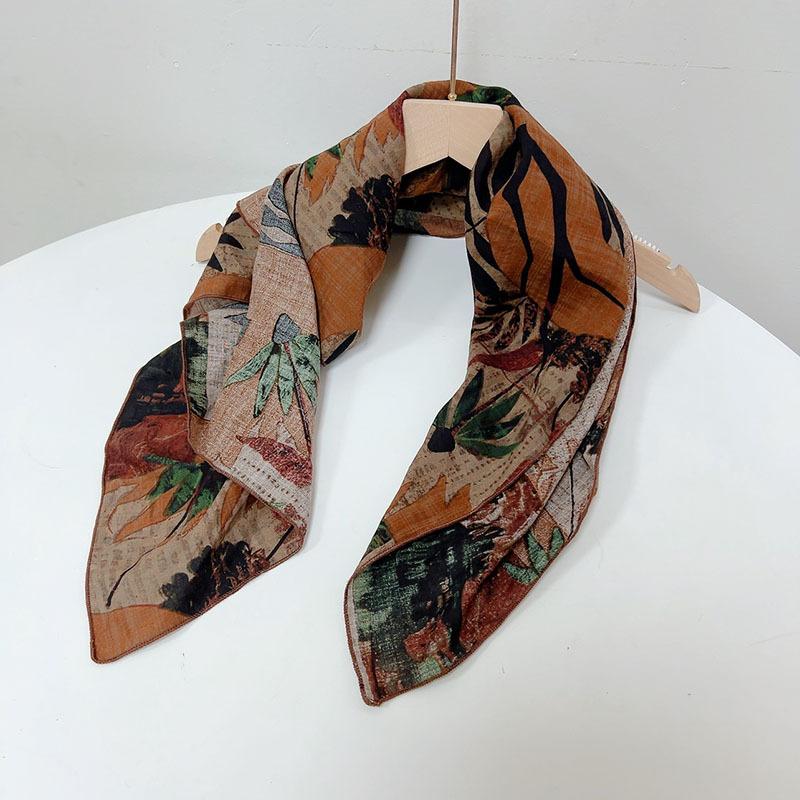 Spring Summer Soft Cotton Square Scarf Women's Printed Small Flower Scarf Accessories Neck Protection Small Scarf 55X55cm