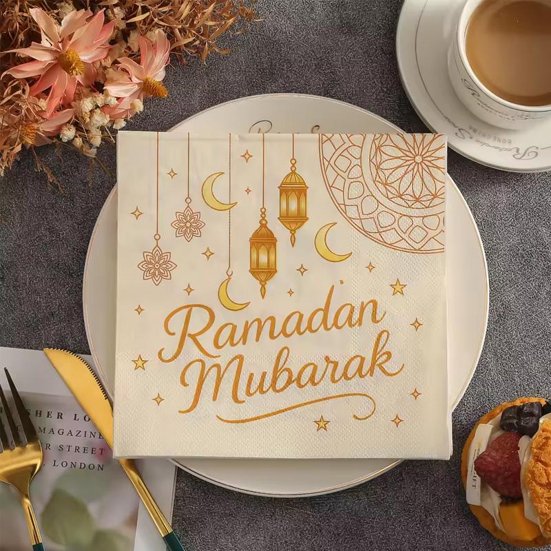 20Pcs Moon Lantern Paper Napkins Ramadan Mubarak Disposable Party Paper Tissues 2026 Muslim Islamic Eid Home Table Decorations