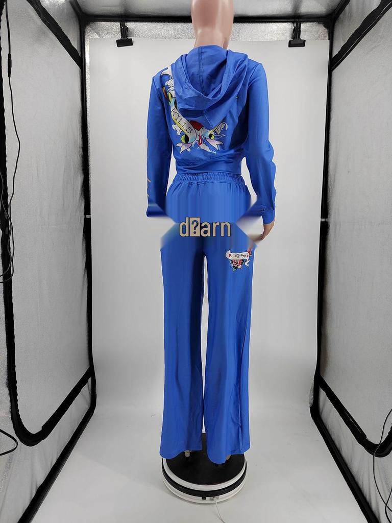 Женский костюм с принтом в европейском и американском стиле весна/осень 2024 г.