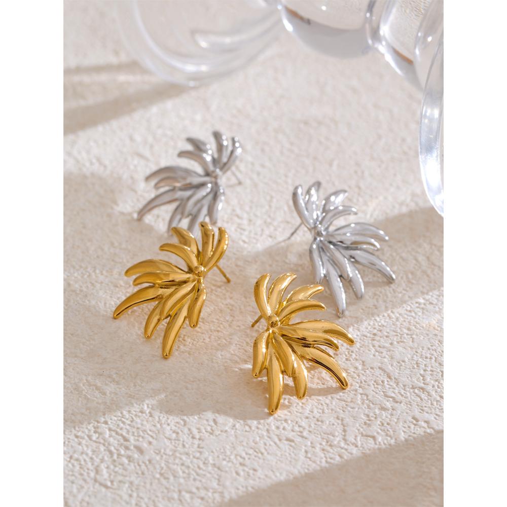 Yhpup 14g Light Flower Statement Big Temperament Stud Earrings 2025 Gift Women Anti Allergic Stainless Steel Jewelry PVD Plated