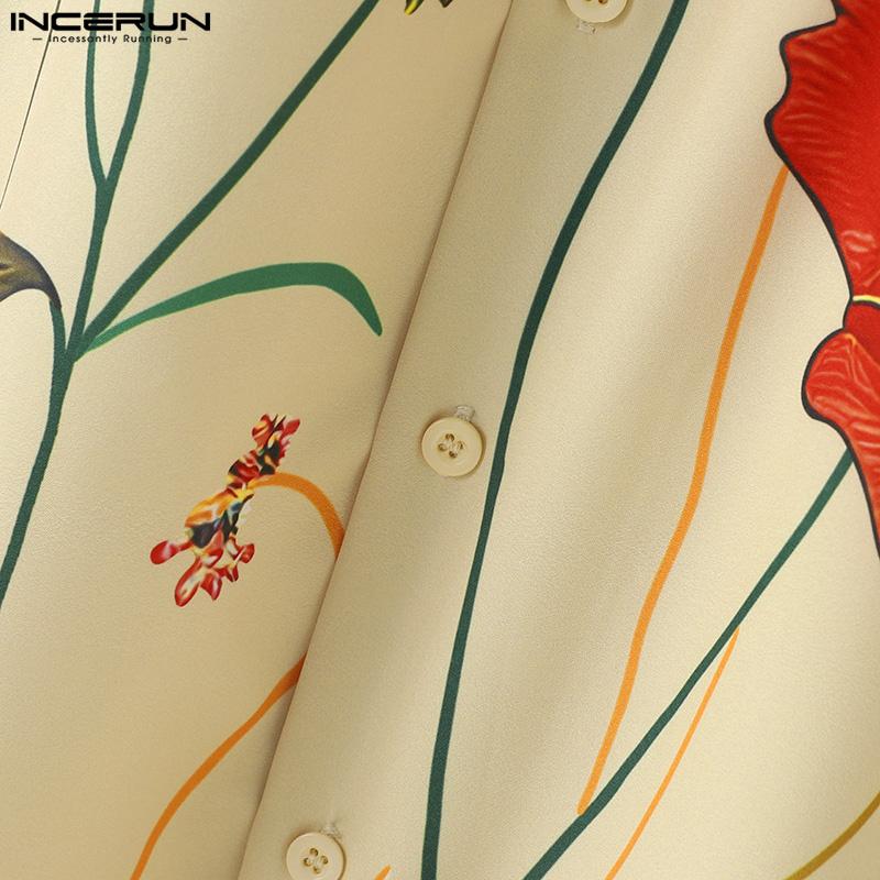 INCERUN Мужские летние рубашки с отложным воротником и коротким рукавом с цветочным принтом