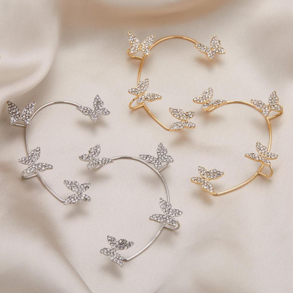 Korean Sparkly Rhinestone Butterfly Ear Cuff Clip - No Piercing Fairy Style Earrings