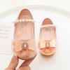 Туфли из кожи для девочек, детские туфли на плоской подошве, принцесса, милая, блестящая кожа с жемчугом, бисером, кружевом, бантом, косплей, уникальная обувь для вечеринки