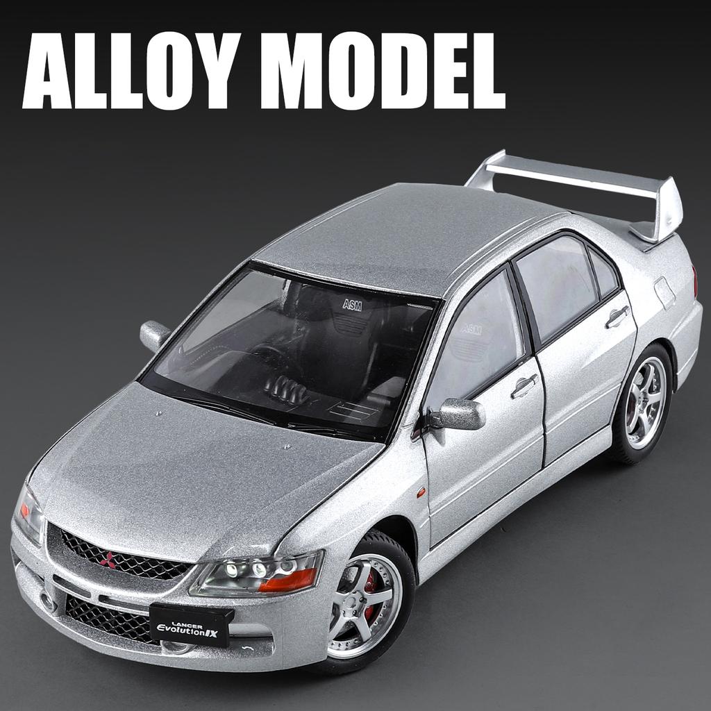 1:24 Mitsubishi EVO9 street car version alloy die-cast car imitating real sound and light retro collection ornaments boy toy
