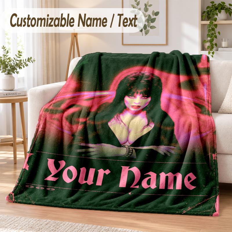 Elvira Mistress of the Dark Custom Name Flannel Throw Blanket Soft Warm for Sofa Bed Indoor Home Use