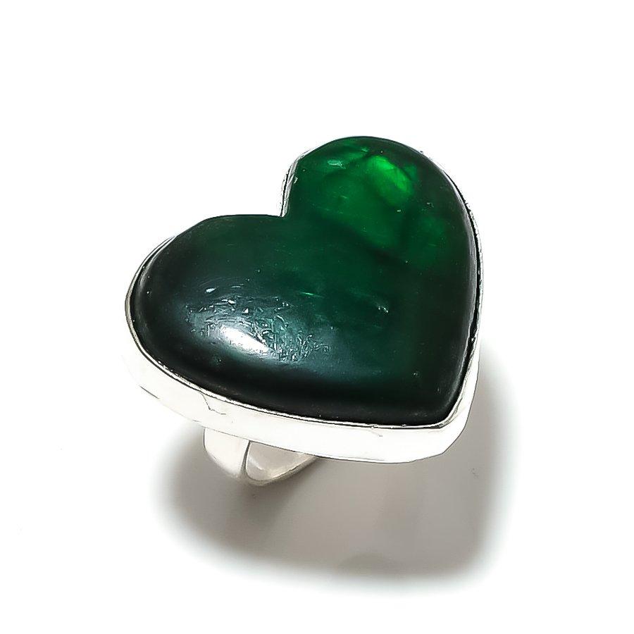 Зеленый лабрадорит ручной работы серебро 925 пробы ювелирное кольцо размер 8 E4e61