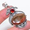 Natural Seam Agate, Garnet 925 Sterling Silver Jewelry Pendant 2.44" E4R34