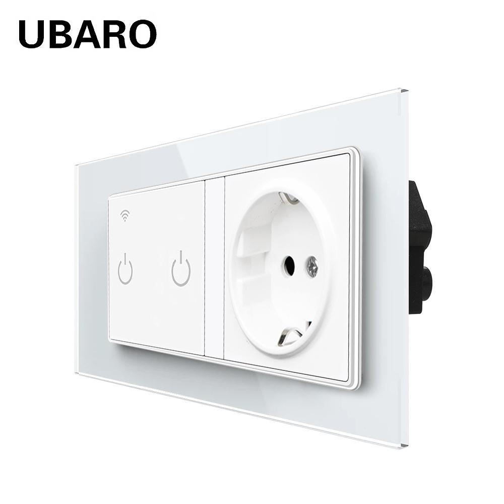 Смарт-сенсорный переключатель европейского стандарта с USB-розеткой, панель из закаленного хрустального стекла, вилка выключателя 220 В, работает с Smart Life Tuya