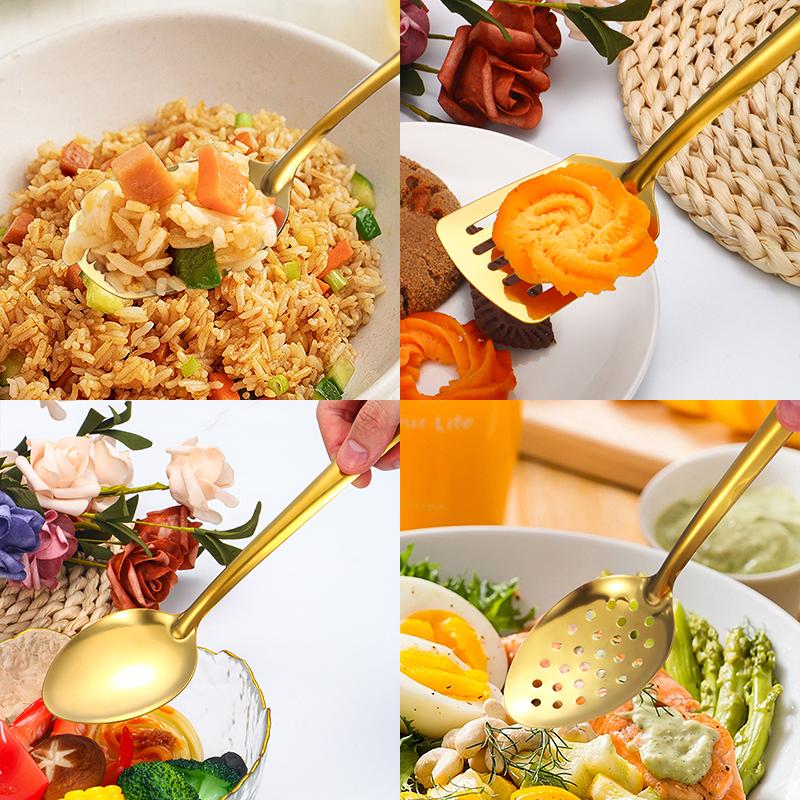 Набор кухонной утвари из стали для дома, креативный корейский, золотая суповая ложка, дуршлаг, половник, ложка для кухни, для готовки, жарки, S 2/6 шт., нержавеющая сталь