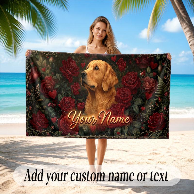 Animals Theme Soft Beach Towel Personalized Custom Name Text Towel Portable for Beach Pool Travel