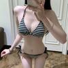 1011 split Thai swimsuit women's bikini three-piece set sexy babes striped flat-angle vacation swimsuit pure desire