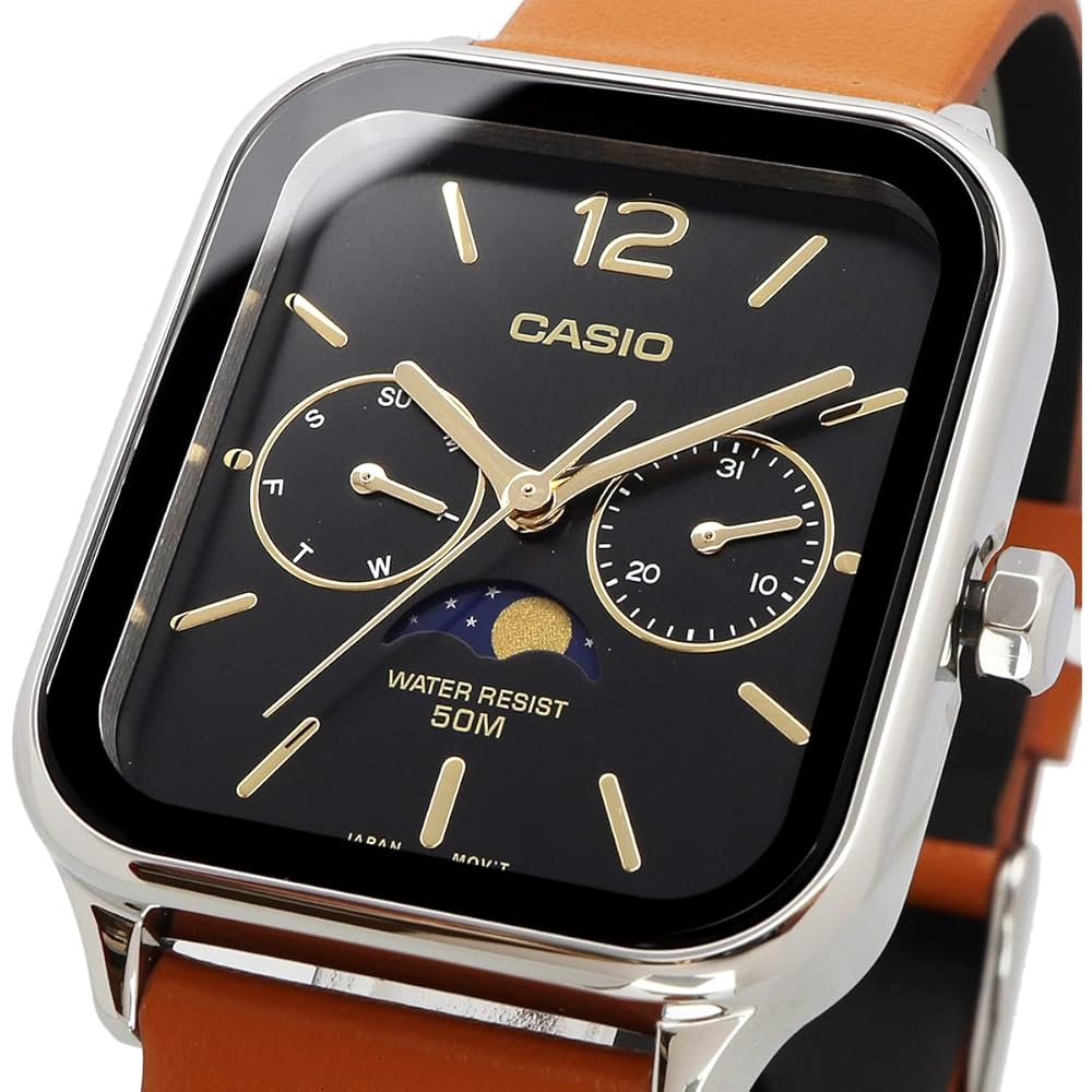 Casio CASIO Стандартные аналоговые мужские часы с фазами Луны MTP-M305L-1AV Коричневый кожаный ремешок Черный (Зарубежная модель) [Параллельный импорт]