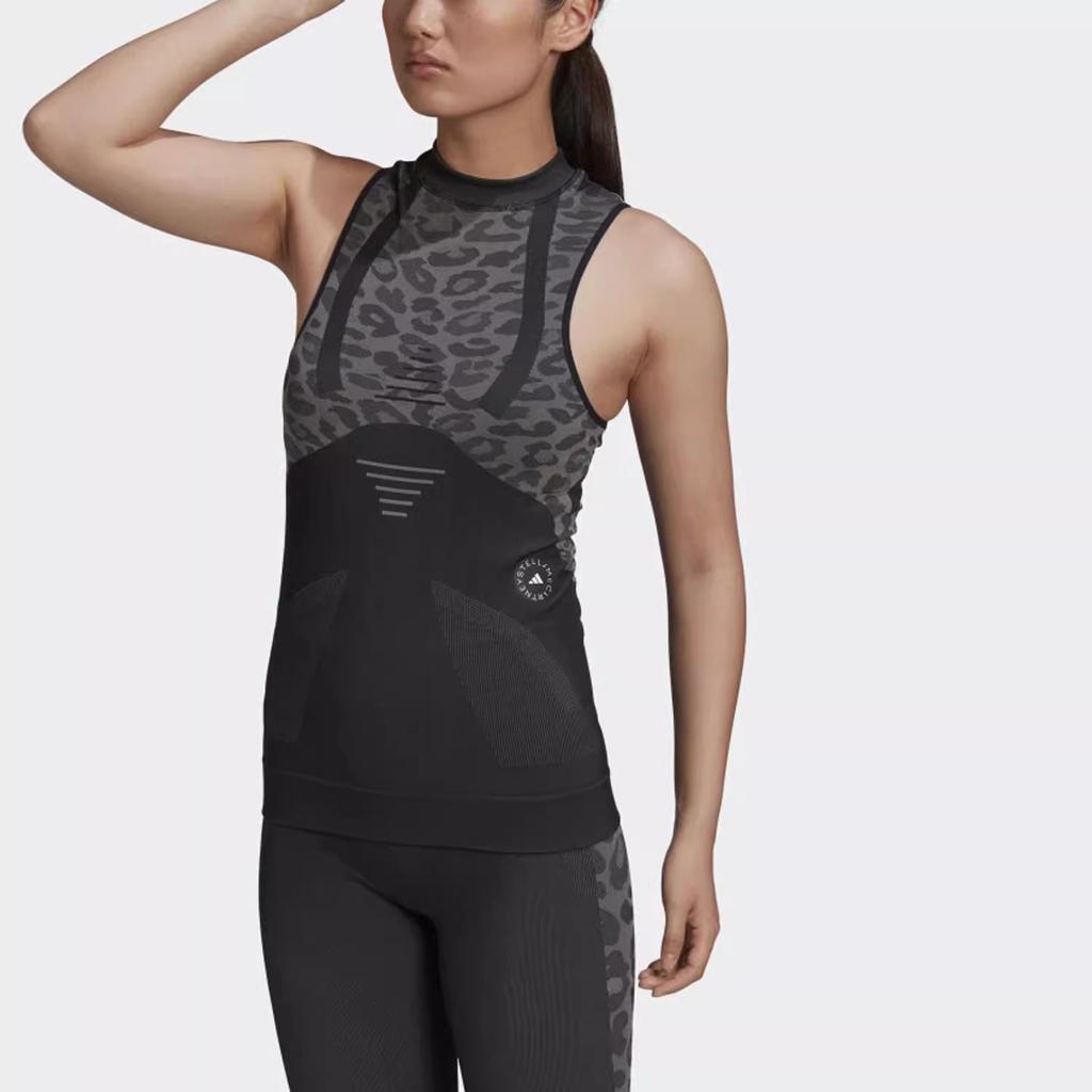 Adidas X Stella McCartney Collaboration Леопардовый принт без рукавов тренировочный дышащий топ женские топы черный FR9007