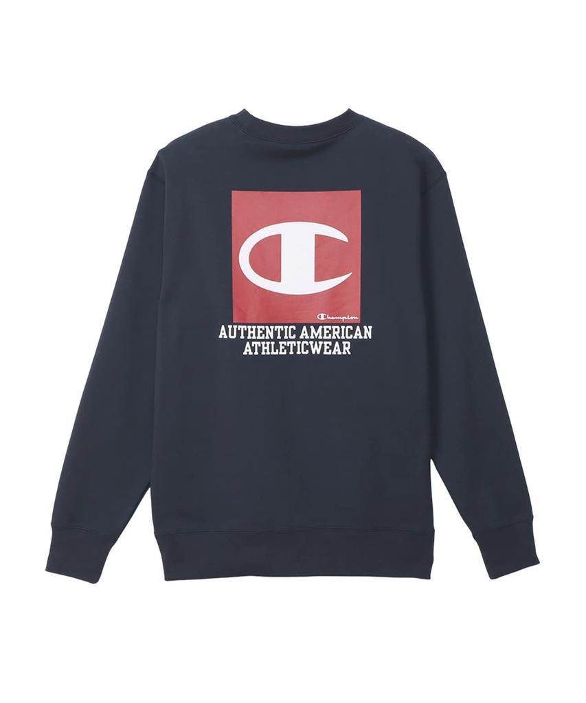 Sweatshirt Long Sleeve Round Neck Cotton USA Script Logo Crew Neck Sweatshirt Basic Navy L [Champion] C3-Y026 Men's