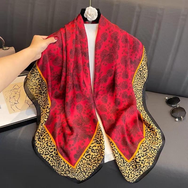 Women S Printed Silk Like Large Square Scarf Fashion Decorative Sun Protection Shawl