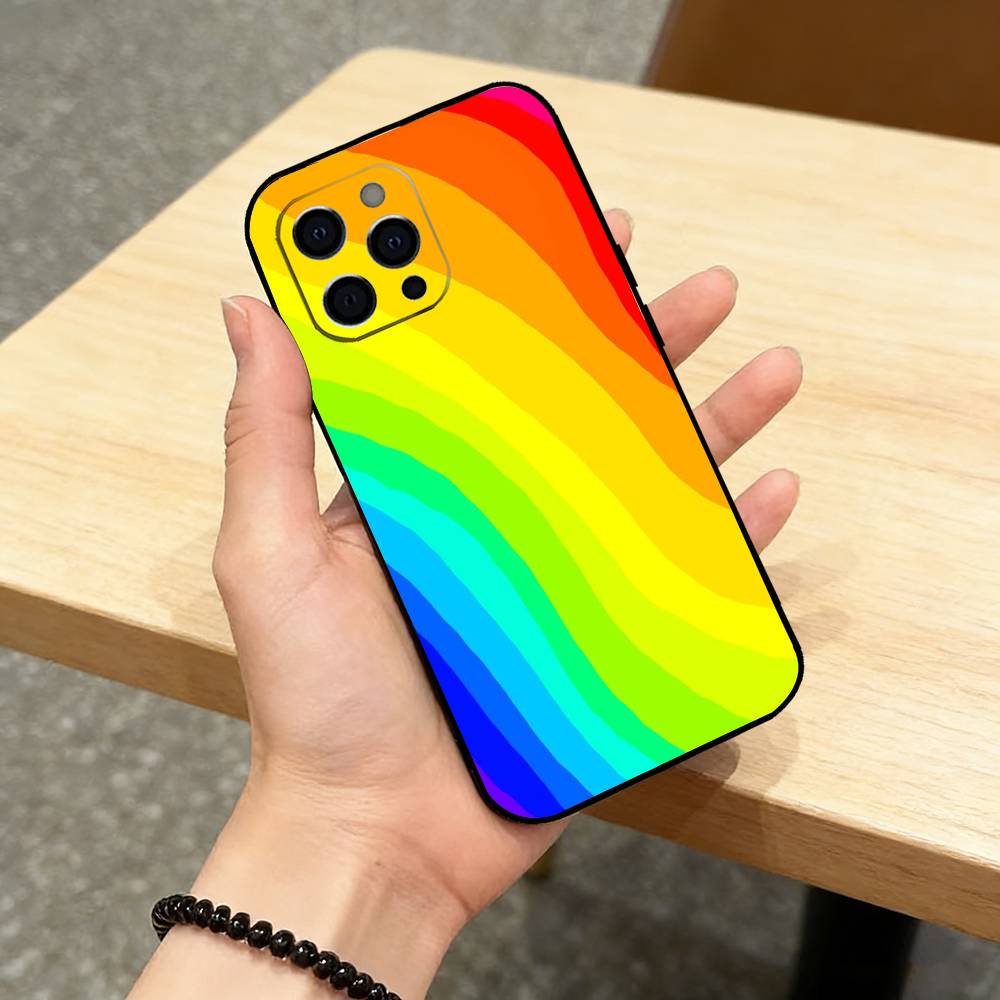 C-Цветной Радужный Полосатый Чехол Для Телефона Для iPhone 17, 16,15,14,13,12,11 Plus,Pro Max, Другие Мягкий Черный Чехол