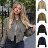 Women Baseball Jacket Stand Collar Long Sleeve Single-breasted Solid Color Buttons Pockets Short Type Streetwear Lady Coat