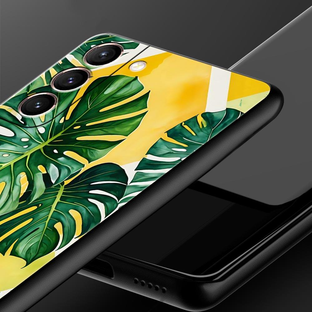Чехол для телефона Monstera Green с листьями для Samsung Galaxy S26 Ultra S25 Plus S24 FE S23 S22 5G S21 S20 Черный Мягкий