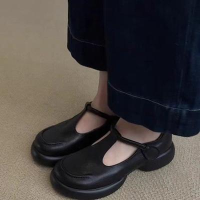 Ретро простые туфли Мэри Джейн на платформе с круглым носком женские осенние новые универсальные черные туфли из маленькой кожи британские одинарные туфли