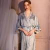 Пижама женская Ice Silk: Жаккардовая атласная юката, халат средней длины для весны, лета, осени