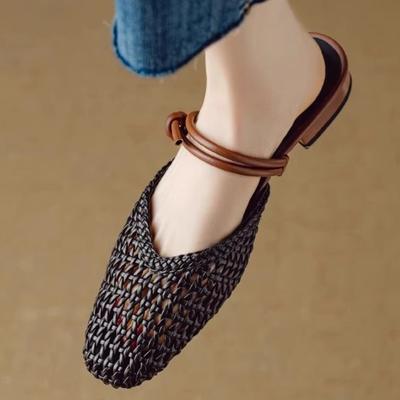 Мода 2025 Новое плетение Женские шлепанцы на среднем каблуке Летний модный тренд Массивные туфли-лодочки Сетка Дышащие Шлепанцы Слайды Женские шлепанцы