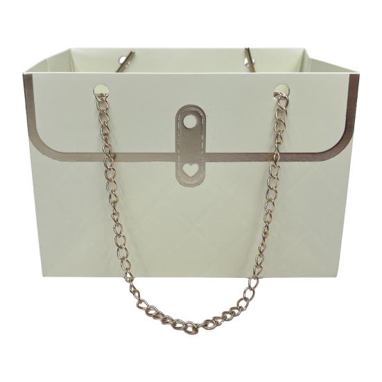 Flower Paper Gift Box with Metal Chain Bouquet Storage Bucket Small Florist Handbag Gift Craft Wrap Bag for Wedding Party Bridal Shower