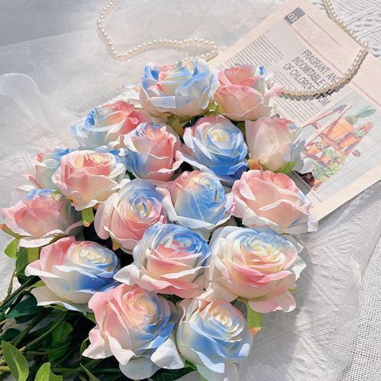 12 шт. искусственных розовых цветов, реалистичные, яркие, невыцветающие, искусственные розы, букет, свадебные украшения