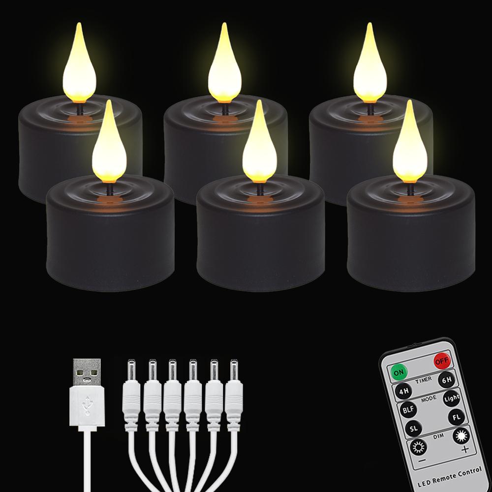 6/12PCS LED Candle Electronic Use Charging Flameless Flicker Tealight Timed Remote Orange Black Candle Wholesale Decorative