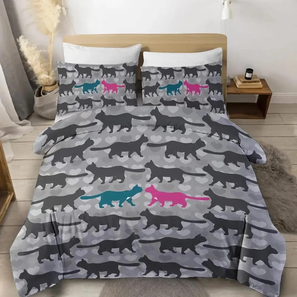 Cats Grey And White Cats Comfortable Duvet Quilt Cover Pillowcase Bedding Set Children Bedroom Decoration Home Textile