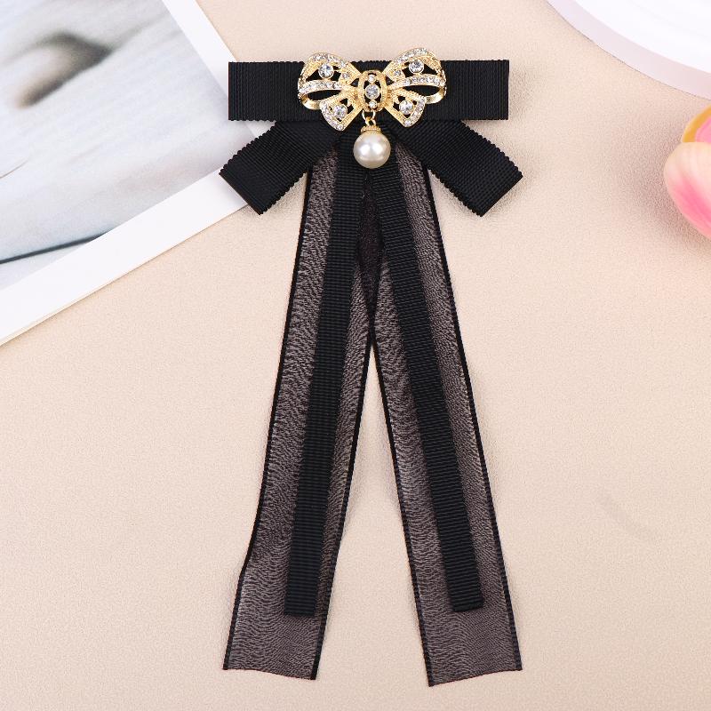 {Summer2} New Fabric Bowknot Brooches Rhinestone Tassel Bow Tie Female Shirt Collar Pin Vintage Corsage For Women Accessories
