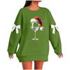 Ladies' Christmas Printed Bow Round Neck Long Sleeved Loose Pullover Sweater Sweatshirt Top