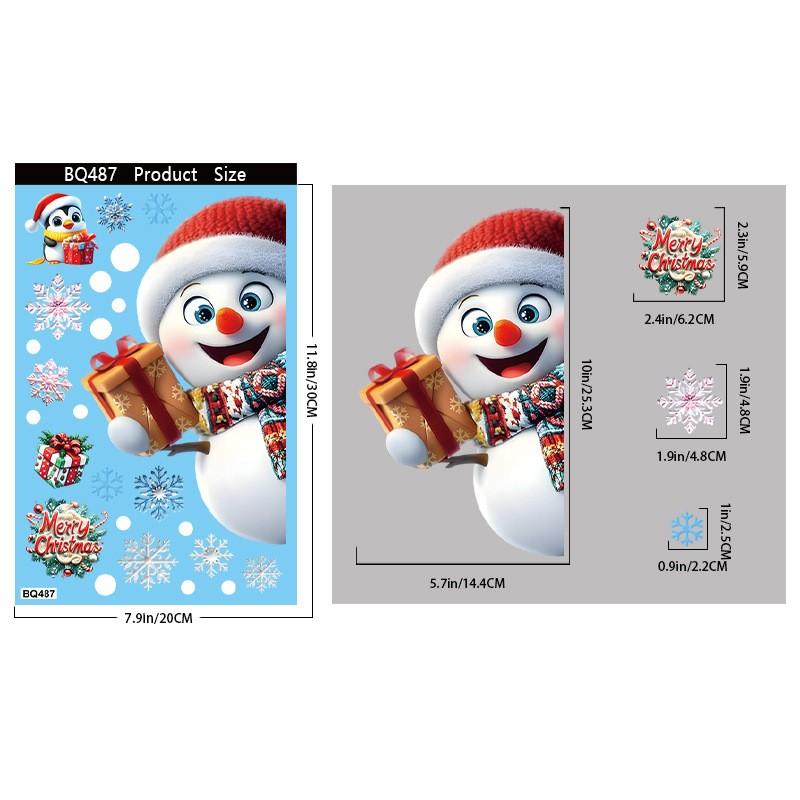 Christmas Decorations: Snowman, Snowflake, Glass Stickers, Christmas Party Decorations, Static Stickers.
