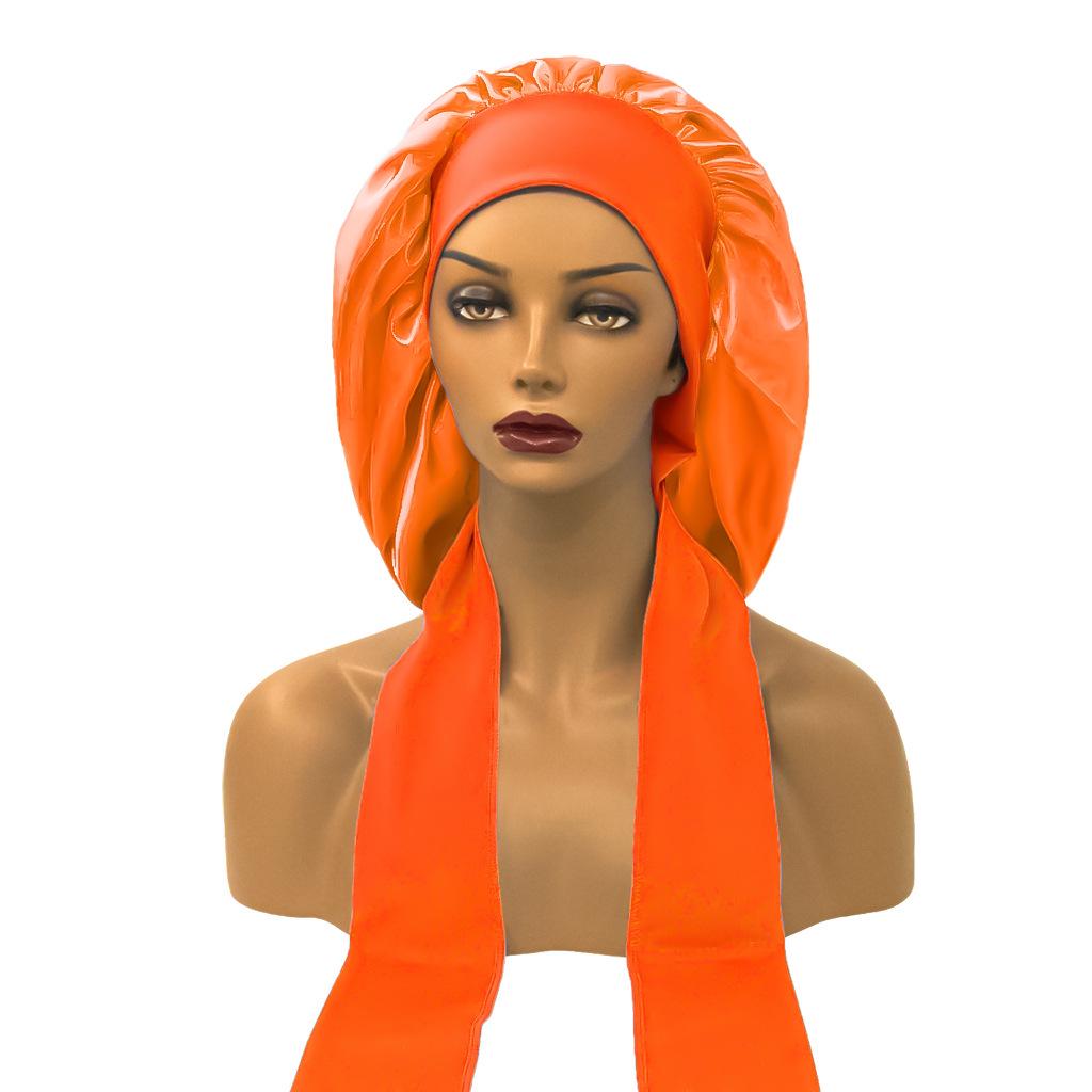 Satin Nightcap with Wide Elastic and Long Tail - Extra Large Women's Ribbon Shower Hat