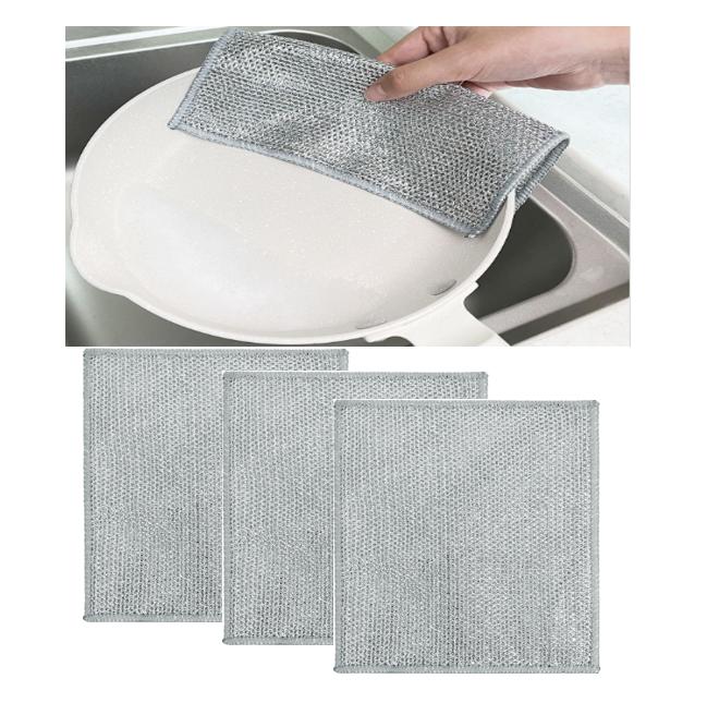 Non-Scratch Wire Dishcloth, Dishwashing Rags for Wet and Dry, Easy Rinsing, Reusable,for Kitchen Cleaning for Dishes, Sinks, Stove Tops