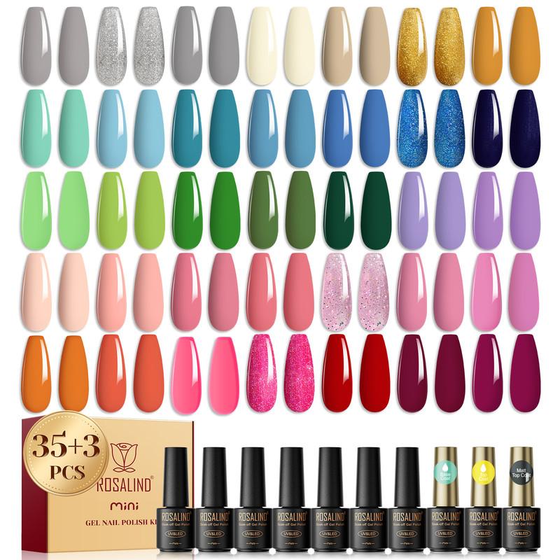 ROSALIND Shiny Colors Nail Gel Set Gel Varnishes Kit Semi Permanent Hybrid Soak Off Nail Polish 35 Colors Gift Set