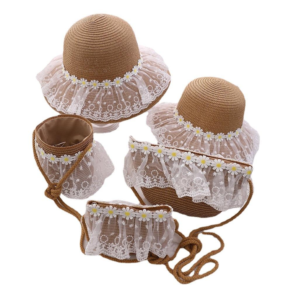 Children's straw hat fairy maiden daisy lace sun protection hat for women's summer beach wave sun protection hat cool