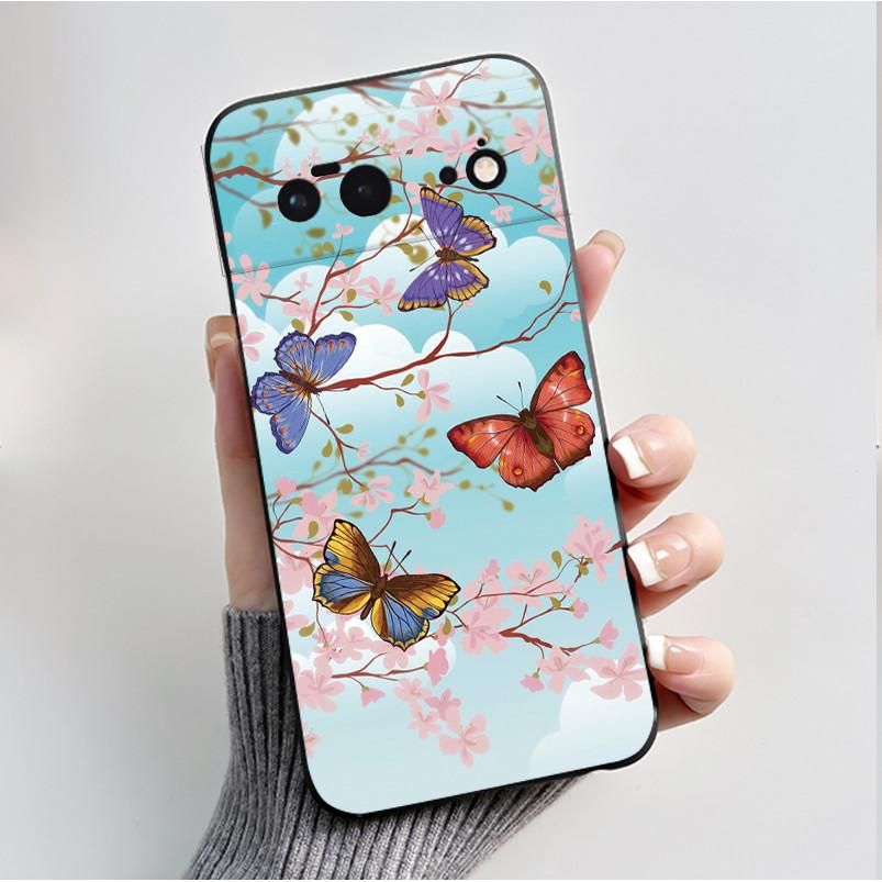 For Google Pixel 6 / Pixel 6 Pro Case Luxury Fashion Butterfly Flowers Black Soft TPU Silicone Back Cover Pixel6 6Pro Phone Case
