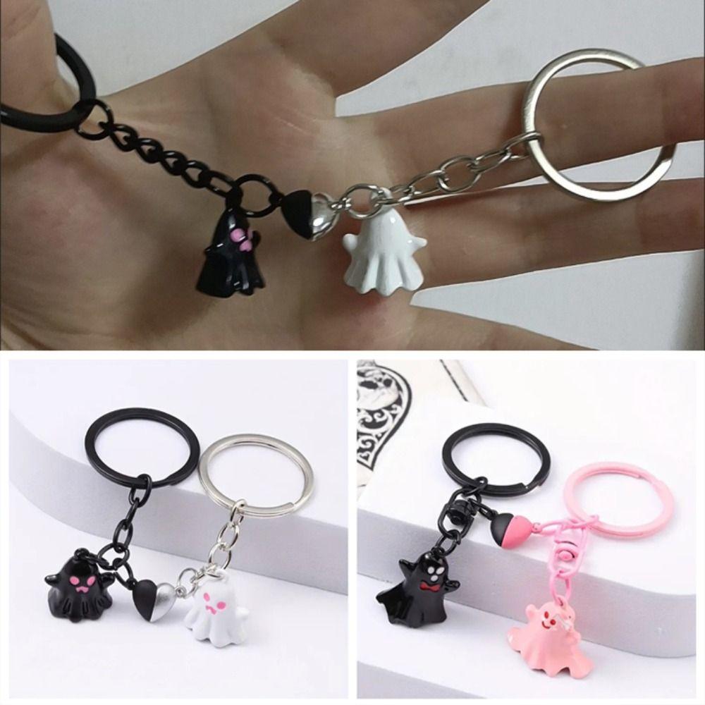 1Pair Couple Halloween Ghost Keychain Bag Hanging Key Rings Minority Magnetic Ghost Pendant  Gift