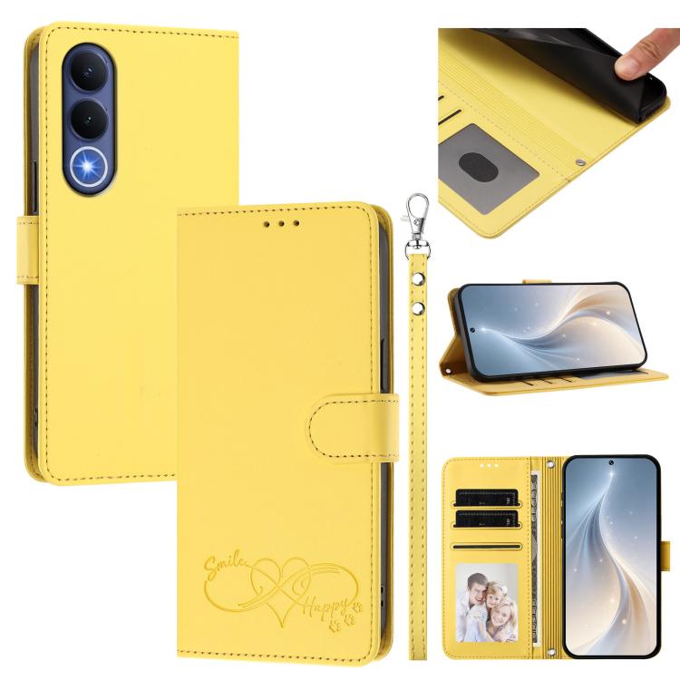 Happy Heart Pattern Magnetic Closure Vegan Leather Phone Case With Wrist Strap For vivo X200 FE