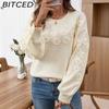 Autumn/Winter Fresh & Delicate Heavy Embroidery 3D Daisy Crew Neck Oversized Knit Jumper