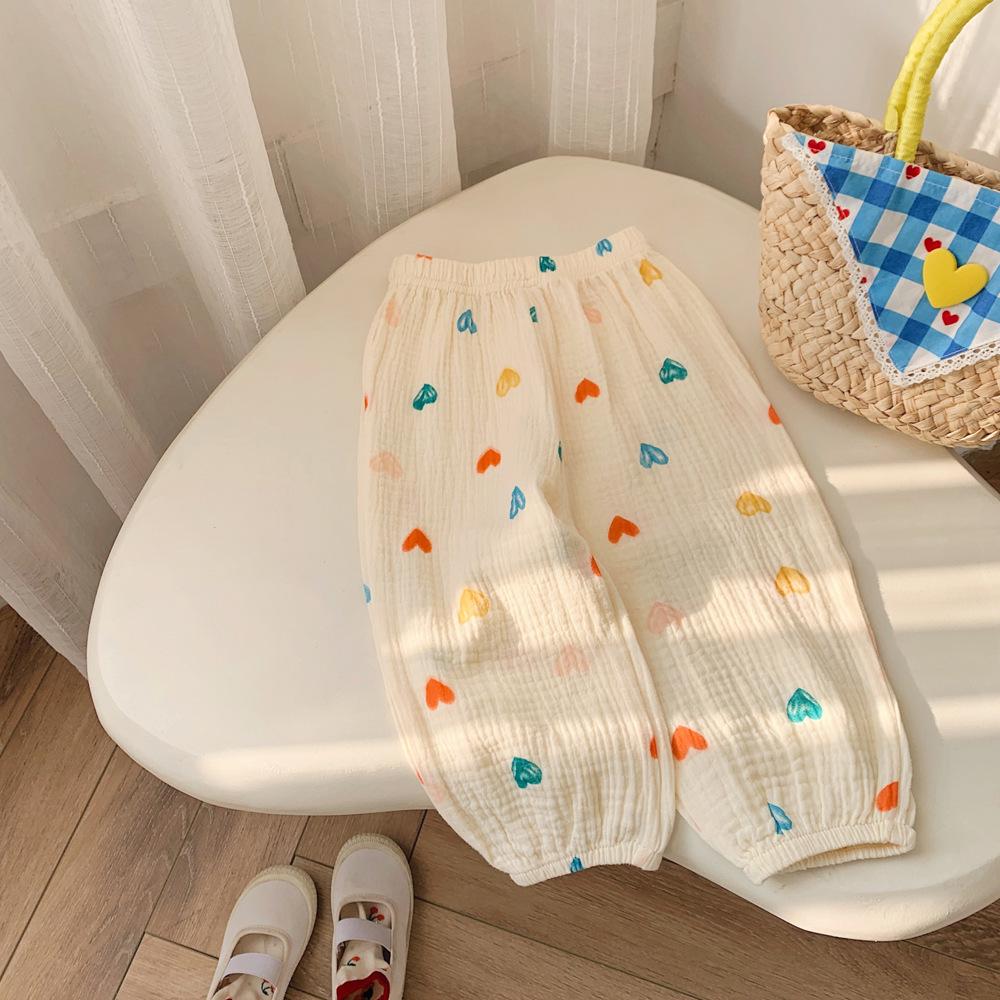 Детские брюки-фонарики из хлопковой марли в корейском стиле для весны/лета 2025 - Унисекс, Тонкие, Свободного гаремного кроя