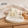 Nordic Style Storage Dish Christmas Winter Village Jewelry Tray, 3D Printed Snow House Pine Tree Decorative Dish, Candy for Holiday Party Mini Desktop